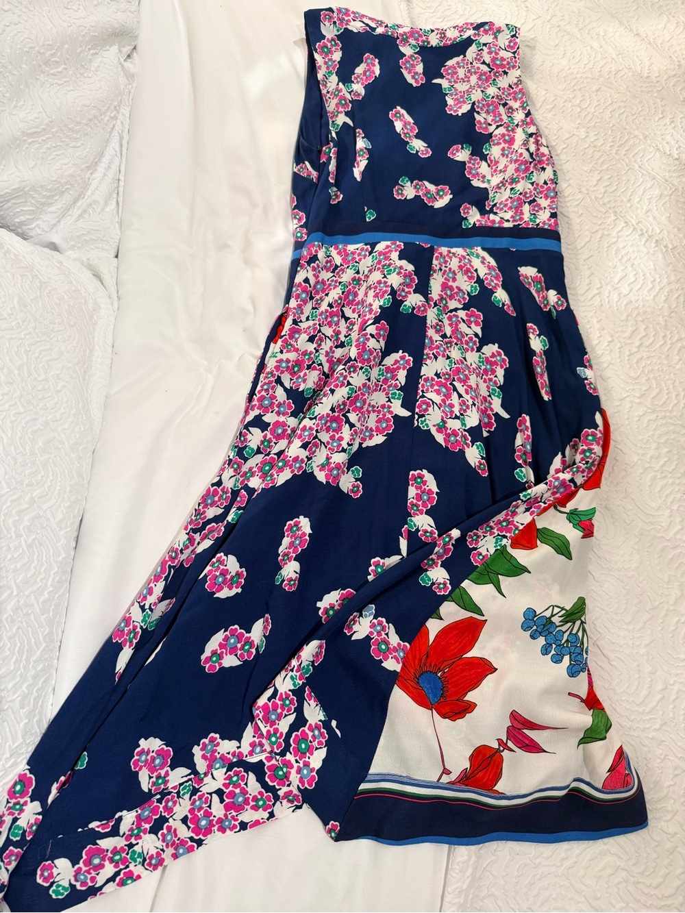 Anthropologie Maeve Navy & Multicolor Floral Wrap Midi Dress - Picture 4 of 7
